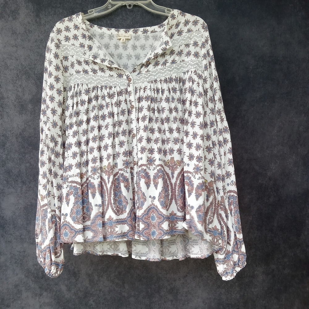 Hem & Thread Floral Paisley Blouse Bohemian Boho Peasant Hippie Gypsy Festival